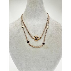 Bronz İkili Zincirli Yıldız Desenli Kolye